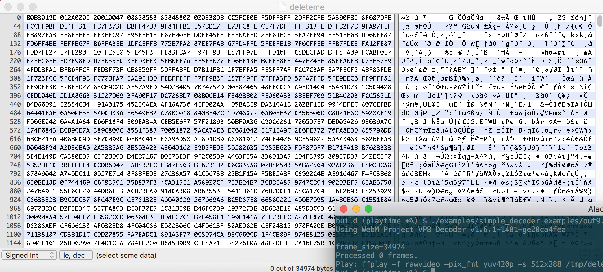 Hex Fiend of Raw VP8 frame