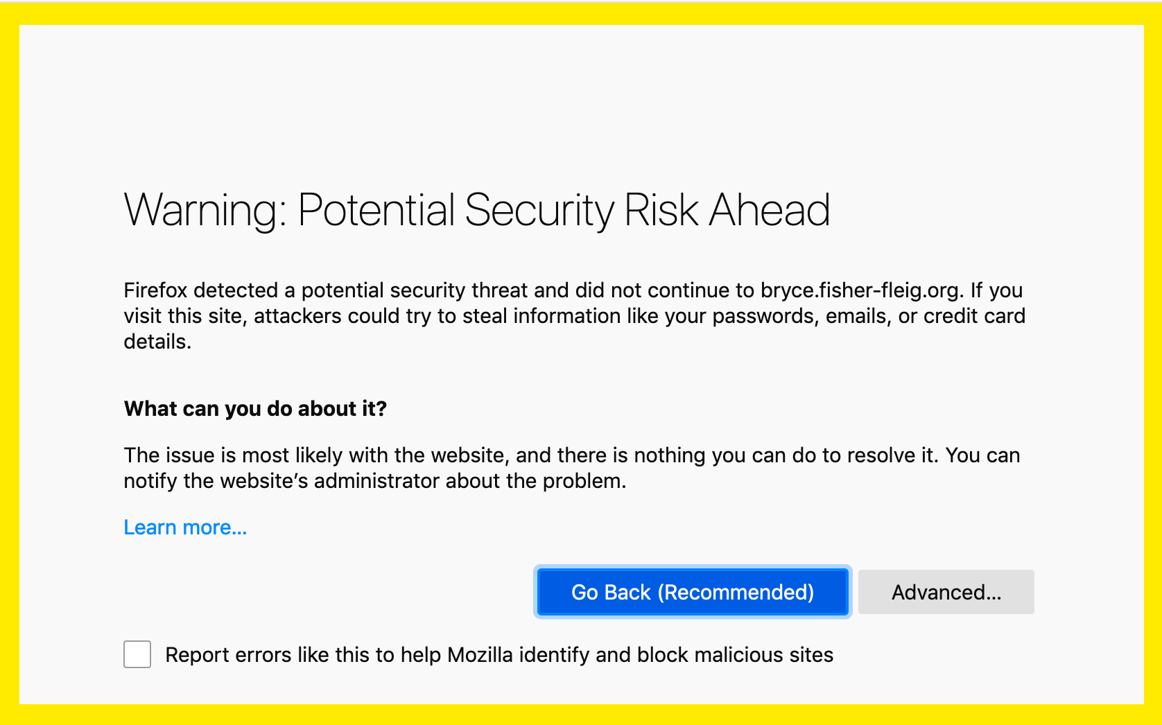 Scary warning box plasters the screen